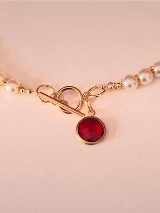 Collana perle e zircone rosso