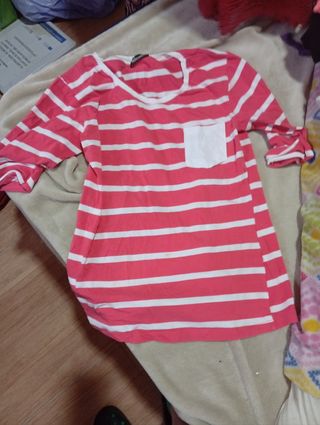 Camiseta rayas rosa-blanca