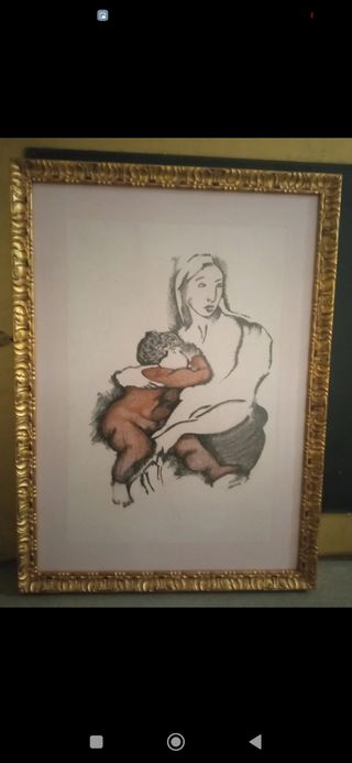 Dipinto a carboncino madre e figlio