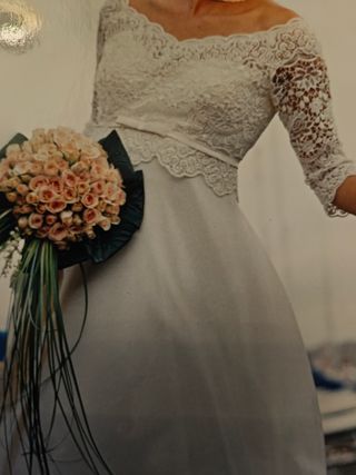 Abito romantico da sposa pizzo macramè e  Chiffon