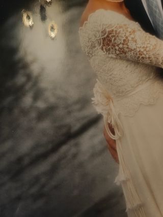 Abito romantico da sposa pizzo macramè e  Chiffon