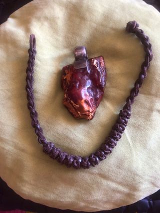 Collar ámbar rojo | plata  cuero