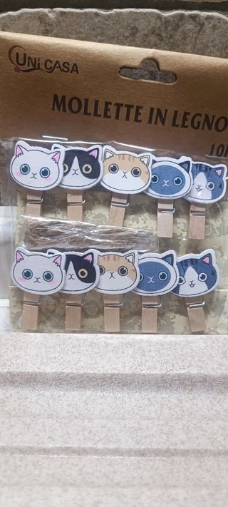 Mollette legno gattini - 10pz