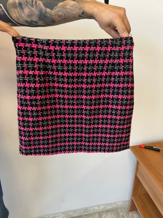 Minigonna scozzese rosa e nera Tg S