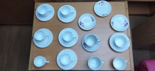 Lote de tazas y platos porcelana blanca y loza 