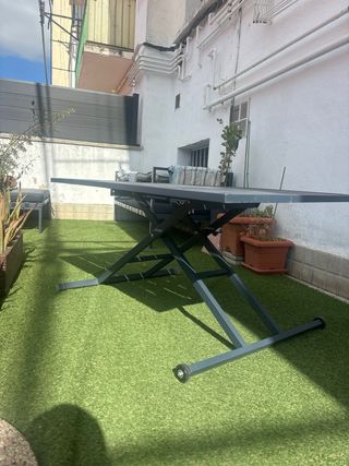 Mesa exterior abatible gris metal para jardin