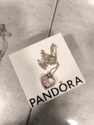 Collar Pandora Plata - Corazon y Mickey