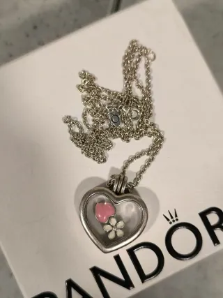Collar Pandora Plata - Corazon y Mickey