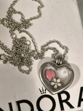 Collar Pandora Plata - Corazon y Mickey