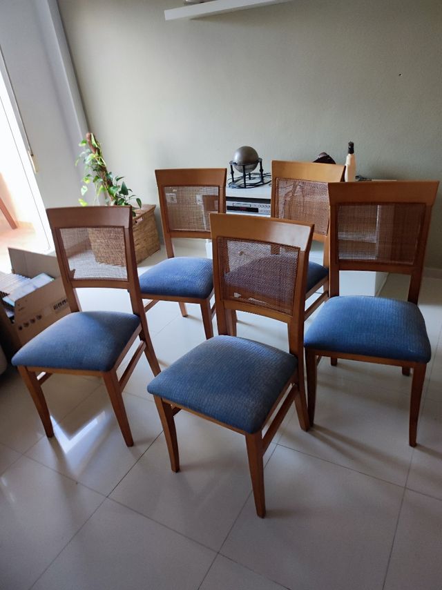 5 sillas comedor madera azul