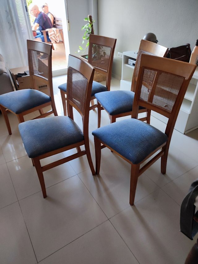 5 sillas comedor madera azul