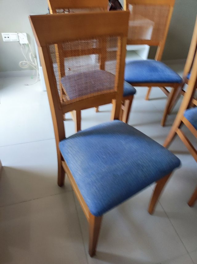 5 sillas comedor madera azul
