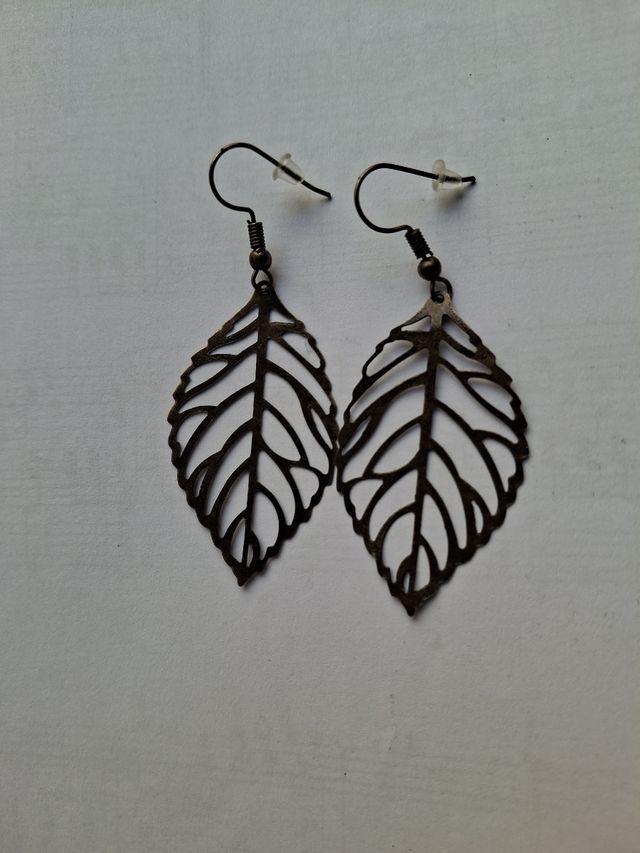 Pendientes hoja bronce mujer