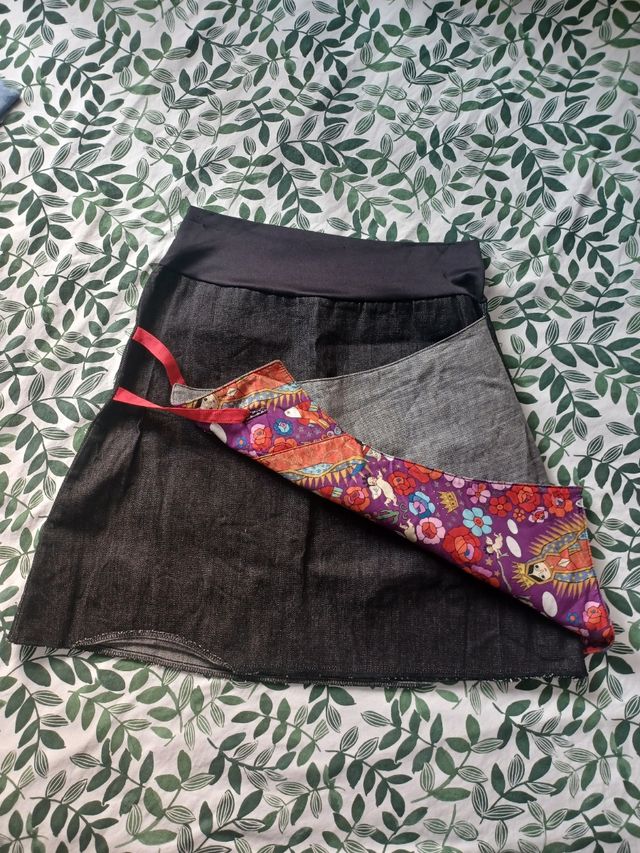 Falda vaquera patchwork multicolor
