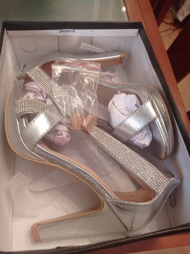 Sandalias Plata Brillantes