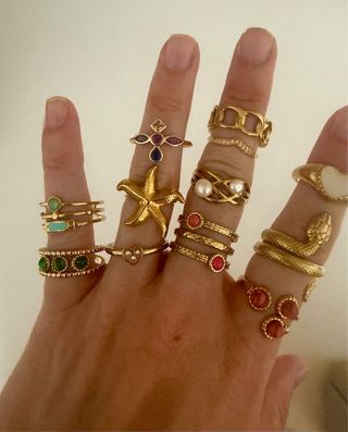 12 Anillos dorados de acero inoxidable