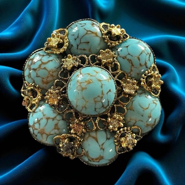 Spilla vintage oro & turchese gioiello anni 60
