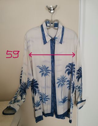 Blusa seda azul y blanca | Talla XL