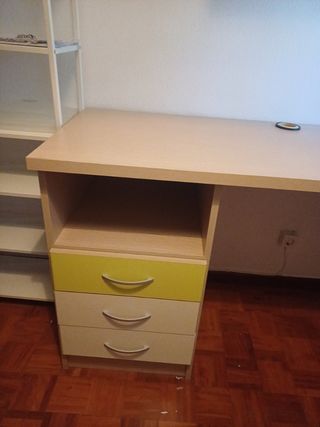Estantería+escritorio+cajónes -madera beige verde