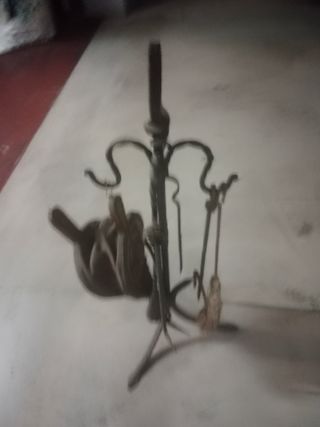 Juego herramientas chimenea antiguo