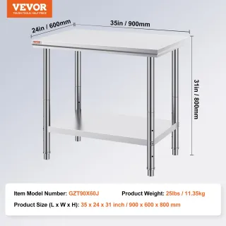 60 x 90 x 80 cm Piano di Lavoro per Cucina Profess