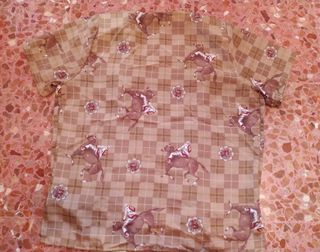 Camisa cuadros beige y marrón caballos