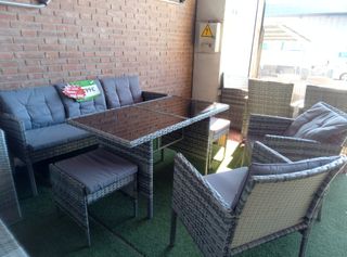 Conjunto jardín mimbre gris