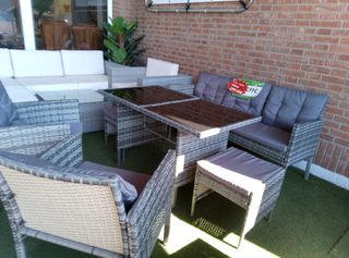 Conjunto jardín mimbre gris