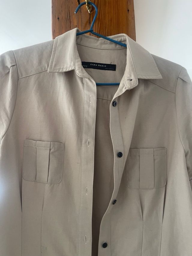 Vestido camisero Zara Basic beige