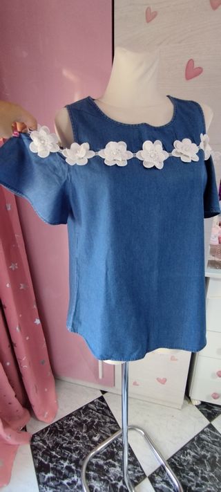 Blusa tejana hombros descubiertos
