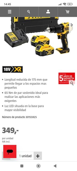 Taladro atornillador Dewalt 18V