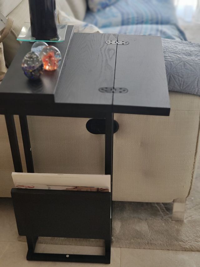 Mesita negra madera auxiliar, extensible