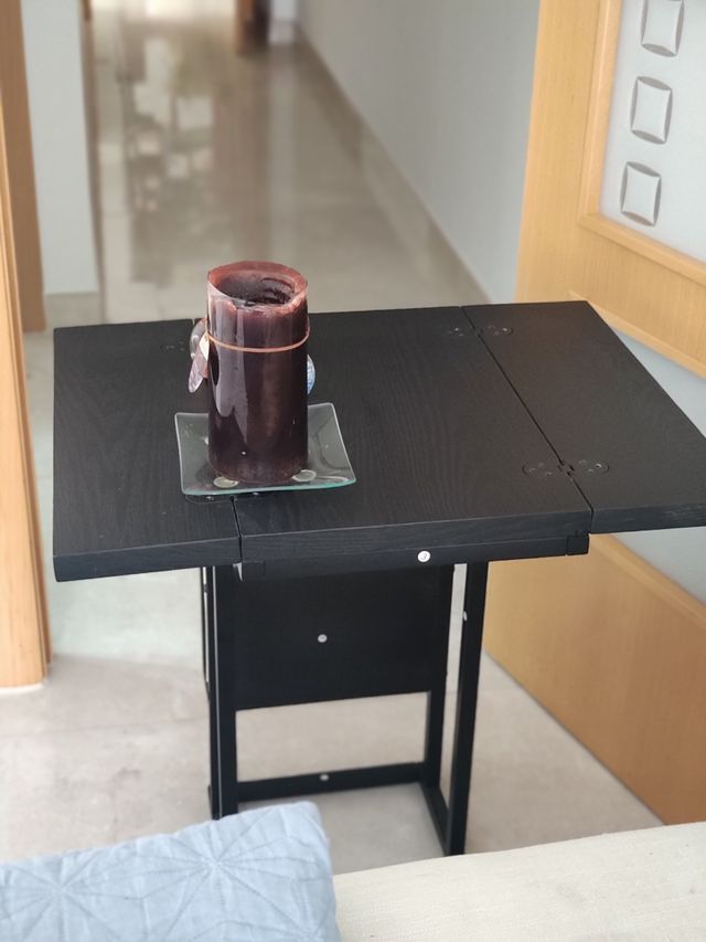 Mesita negra madera auxiliar, extensible