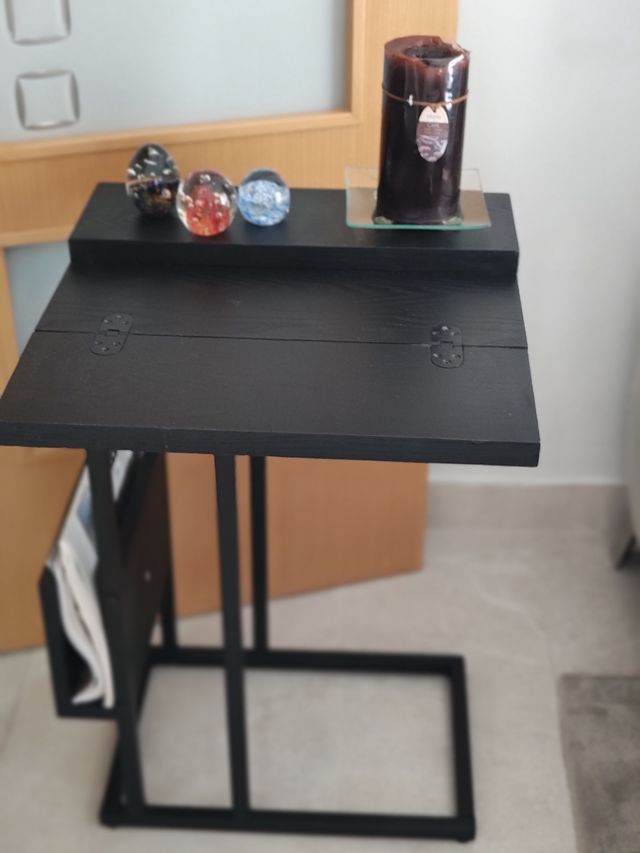 Mesita negra madera auxiliar, extensible