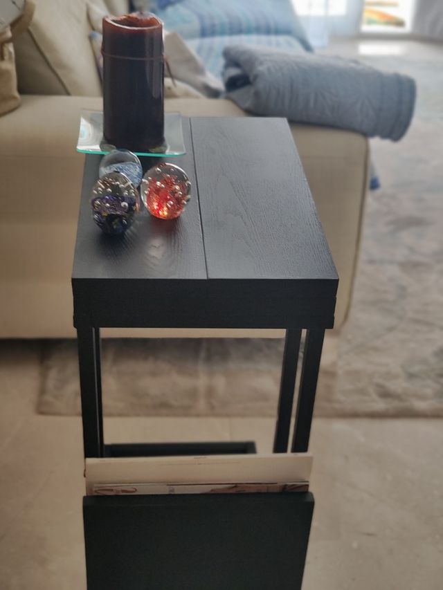 Mesita negra madera auxiliar, extensible