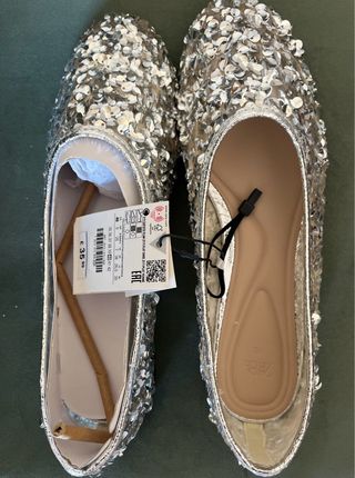 Bailarinas Zara plateadas, talla 40, CON ETIQUETA.