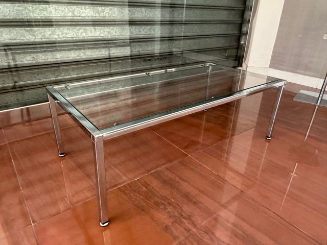 Tavolino in vetro e metallo - 87x44x29 cm