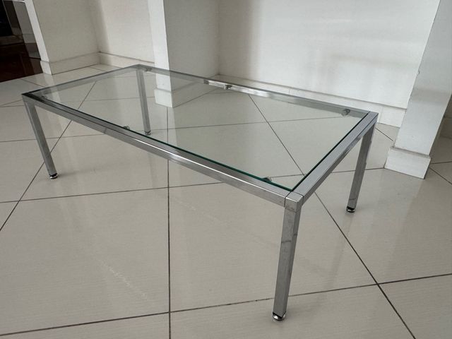 Tavolino in vetro e metallo - 87x44x29 cm