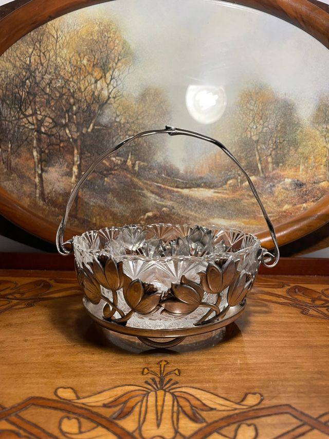 Ciotola in cristallo inciso e argento, Art Nouveau
