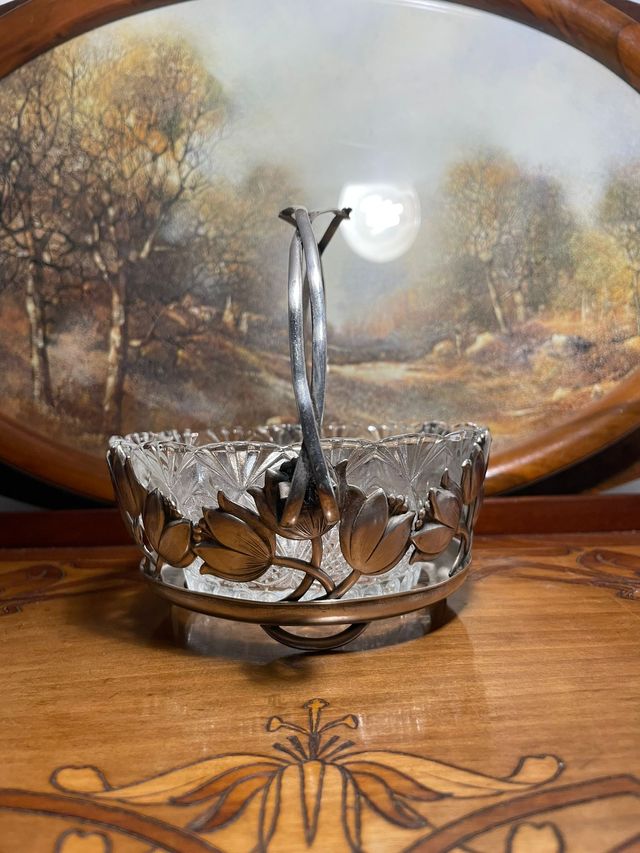 Ciotola in cristallo inciso e argento, Art Nouveau