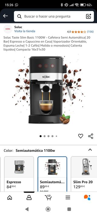 Cafetera Solac Semi-Automática 20 bares