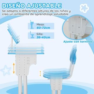 Escritorio infantil azul y rosa con silla