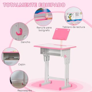 Escritorio infantil azul y rosa con silla