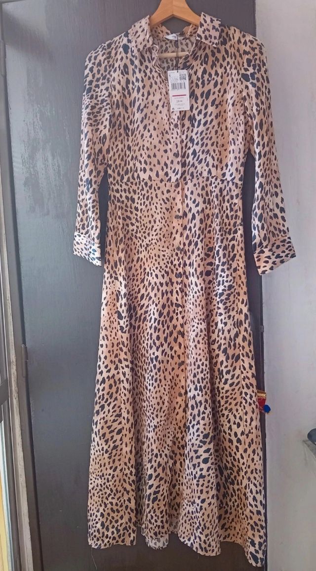 Vestido leopardo largo beige