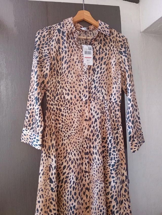 Vestido leopardo largo beige