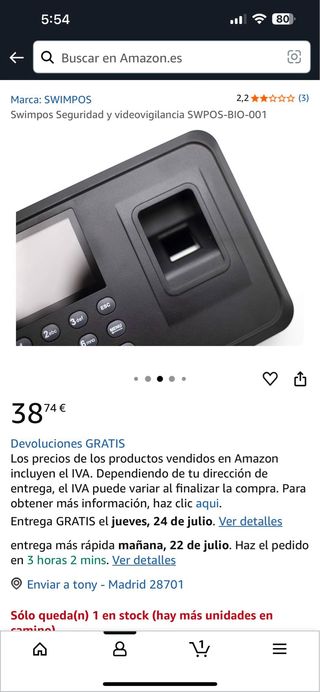 Control Acceso Biométrico SWIMPOS-BIO-001