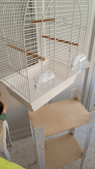 Jaula pajaros blanca con soporte