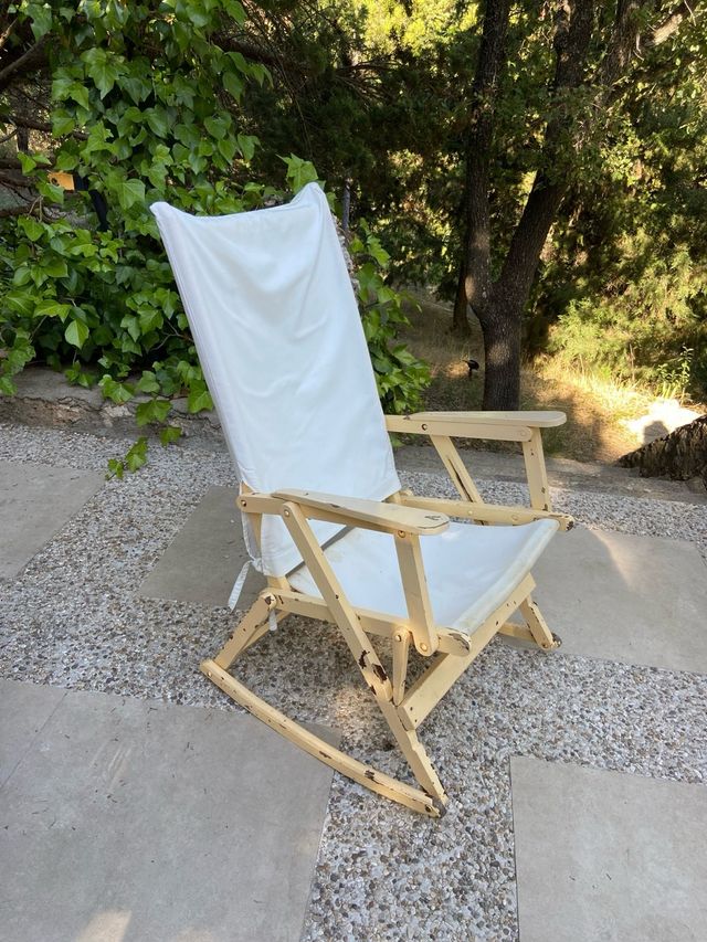Antigua mecedora plegable de madera - HandMade
