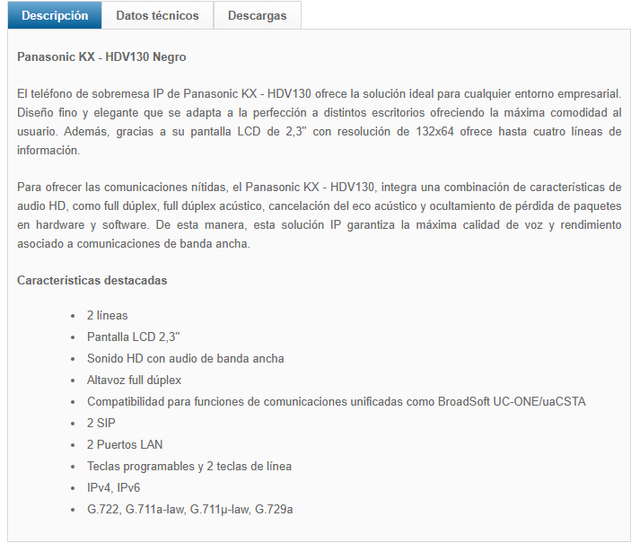 Panasonic KX-HDV130 Teléfono IP
