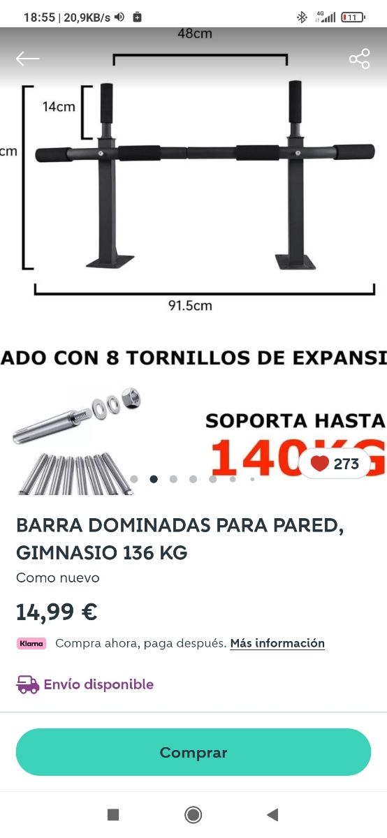 Barra Dominadas Pared 140kg